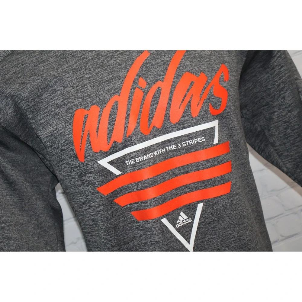 Adidas Sweatshirt Mens XL Gray Climawarm Fleece Graphic Pullover 3 Stripe Brand